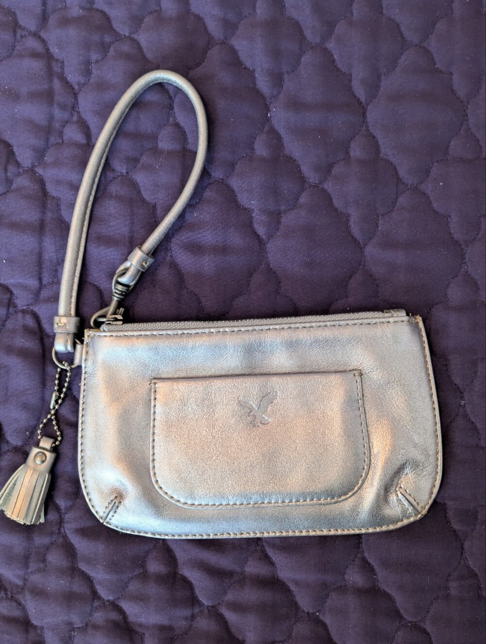American Eagle Outfitters Metallic Silver Wristlet With Tassel